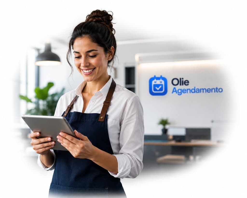 Profissional usando a plataforma Olie Agendamento